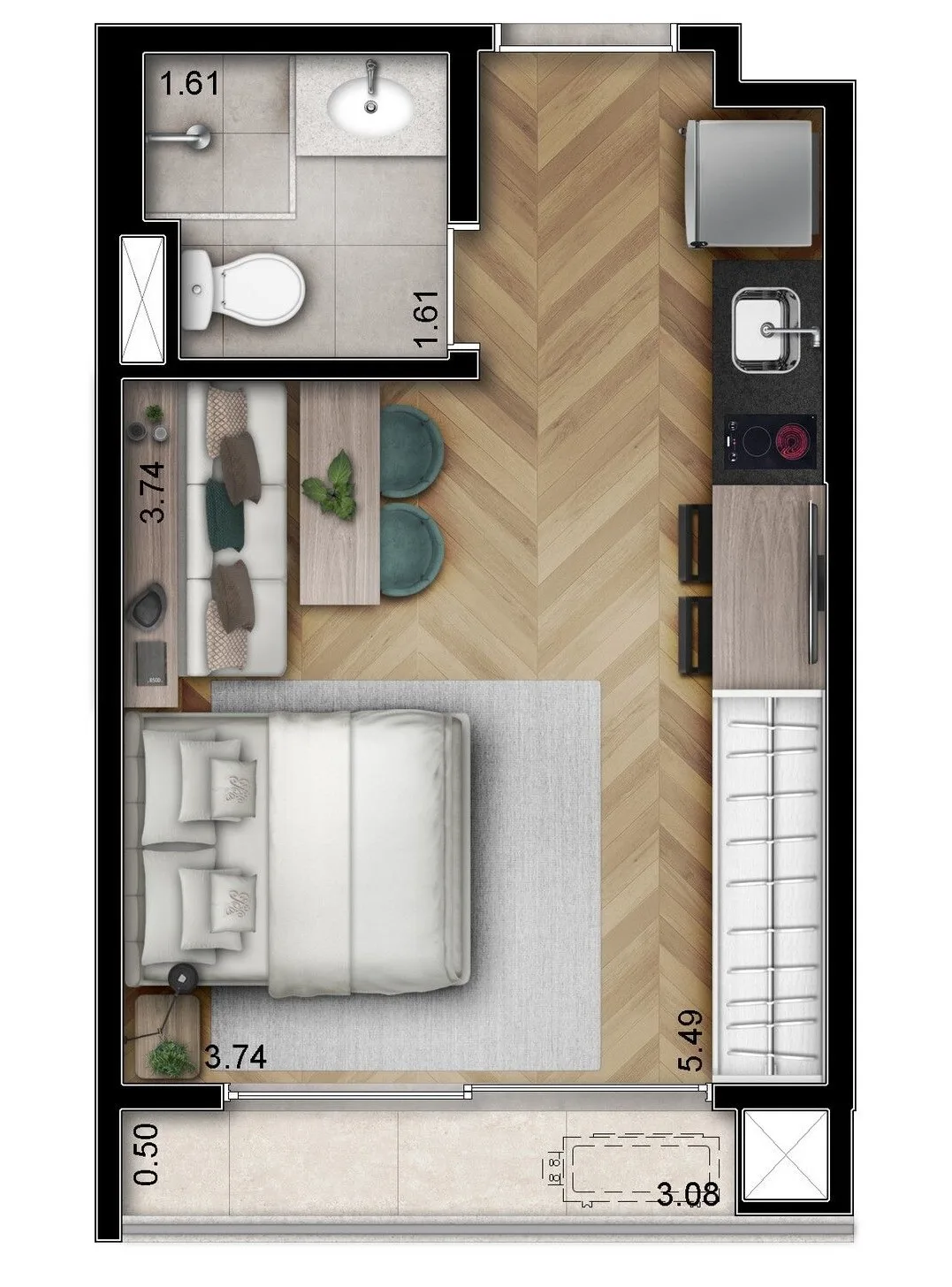 Planta do Helbor To Liv Fase 2 em Pinheiros — studio de 24 m²