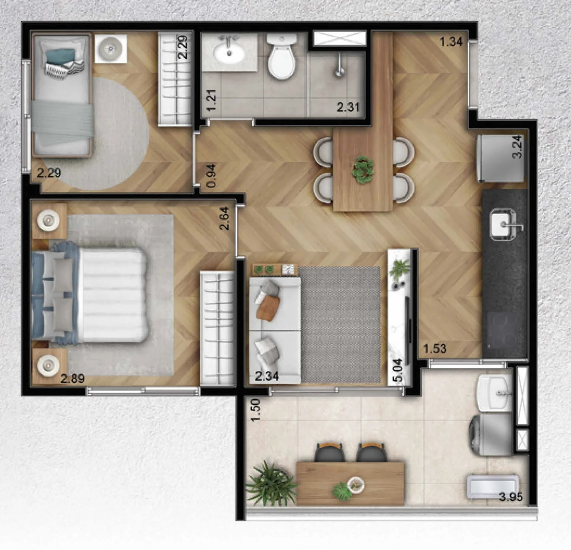 Planta do Helbor To Liv Fase 2 em Pinheiros — 2 dormitórios, 43 m²