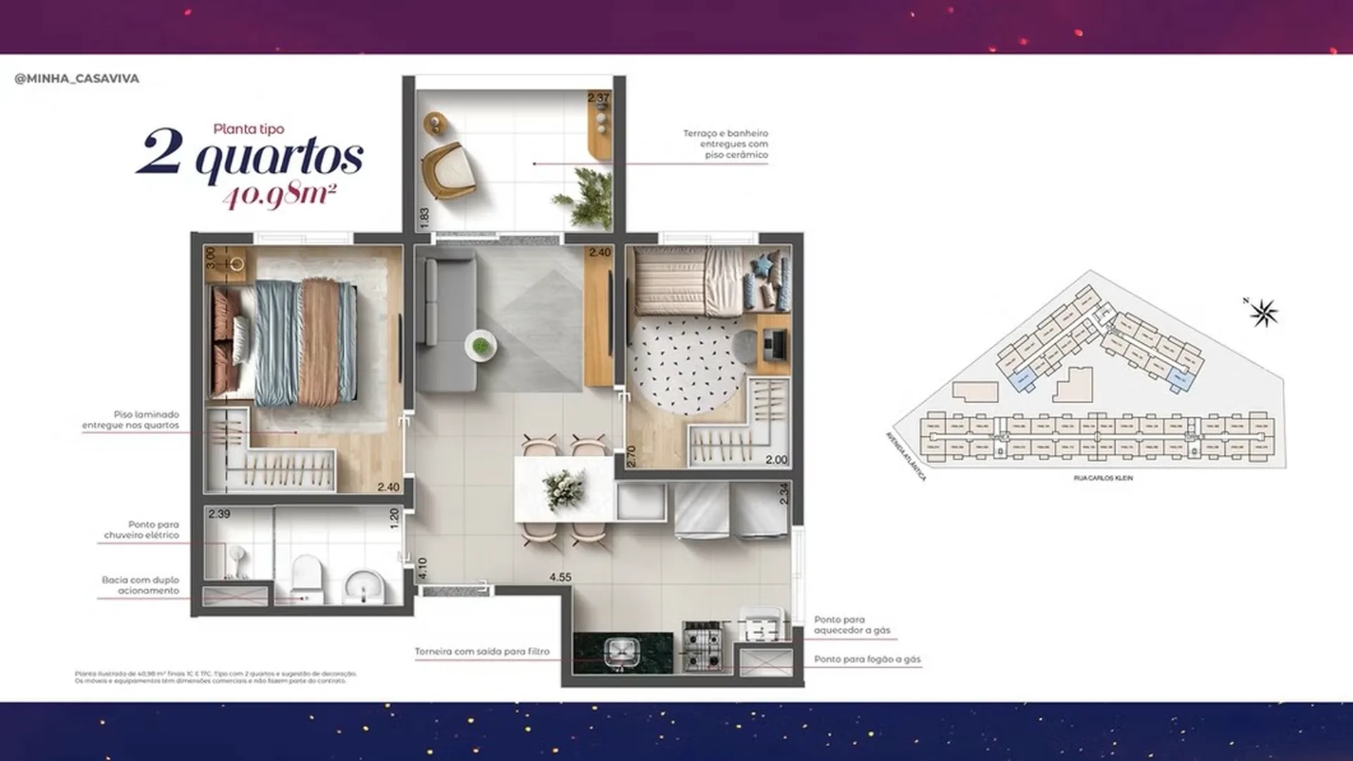 Planta do History Atlântica em Socorro — 2 dormitórios, 40,98 m²