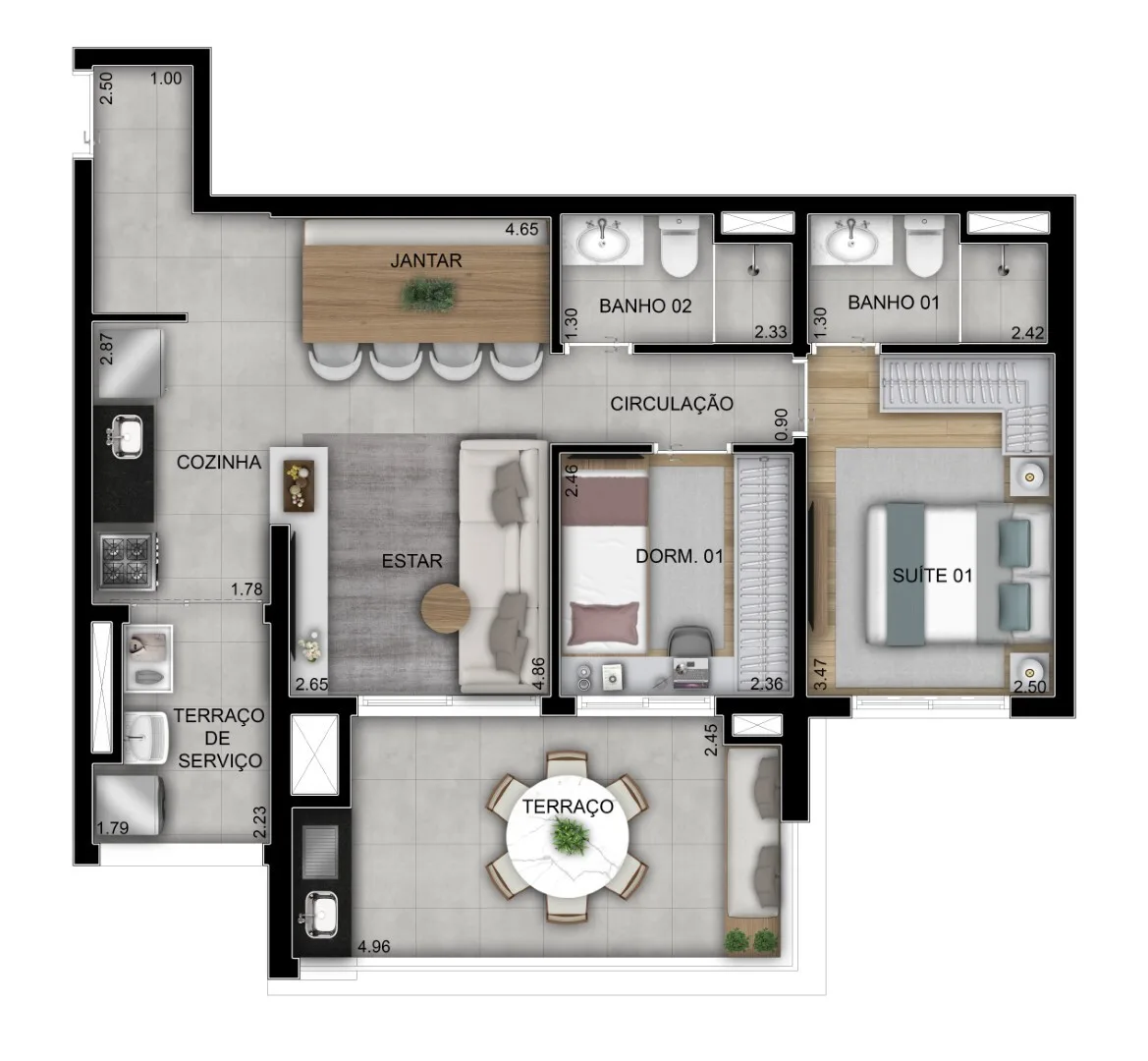 Planta do Home Resort Astorga em Vila Guilhermina — 2 dormitórios, 71 m²