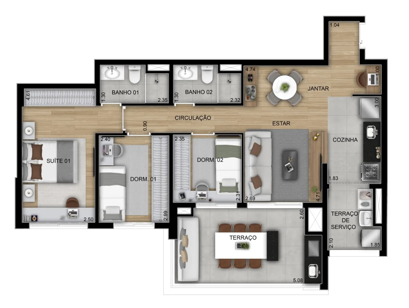 Planta do Home Resort Astorga em Vila Guilhermina — 3 dormitórios, 86 m²