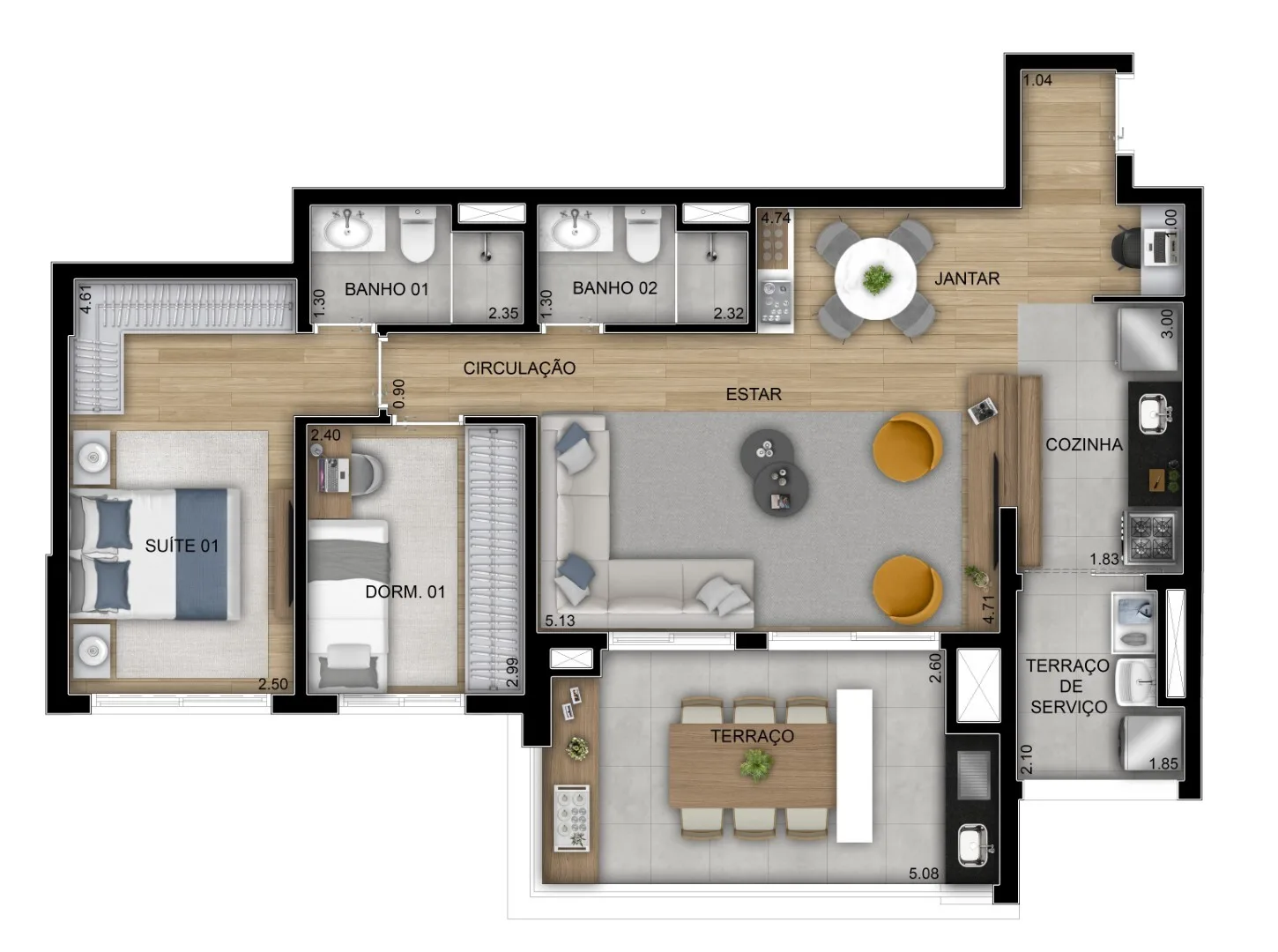 Planta do Home Resort Astorga em Vila Guilhermina — 2 dormitórios, 86 m² (opção)