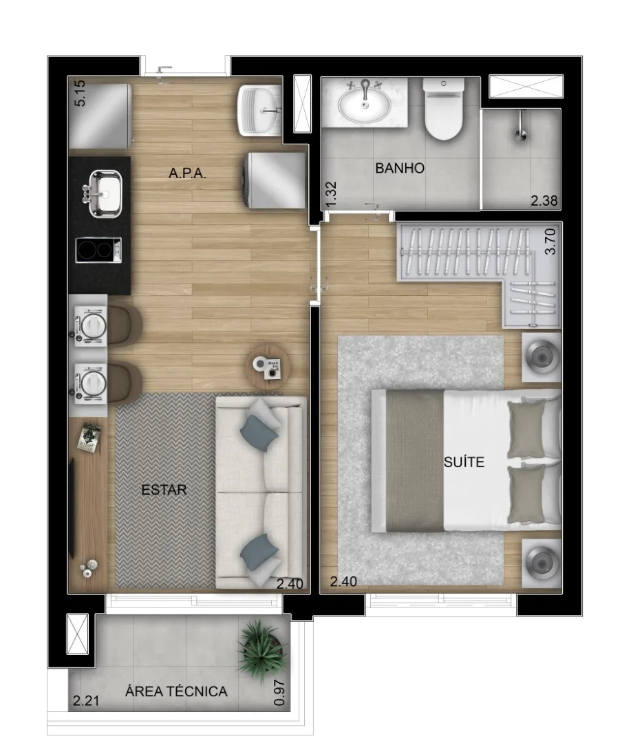 Planta do Home Resort Astorga Smart em Vila Guilhermina — 1 dormitório, 31 m²