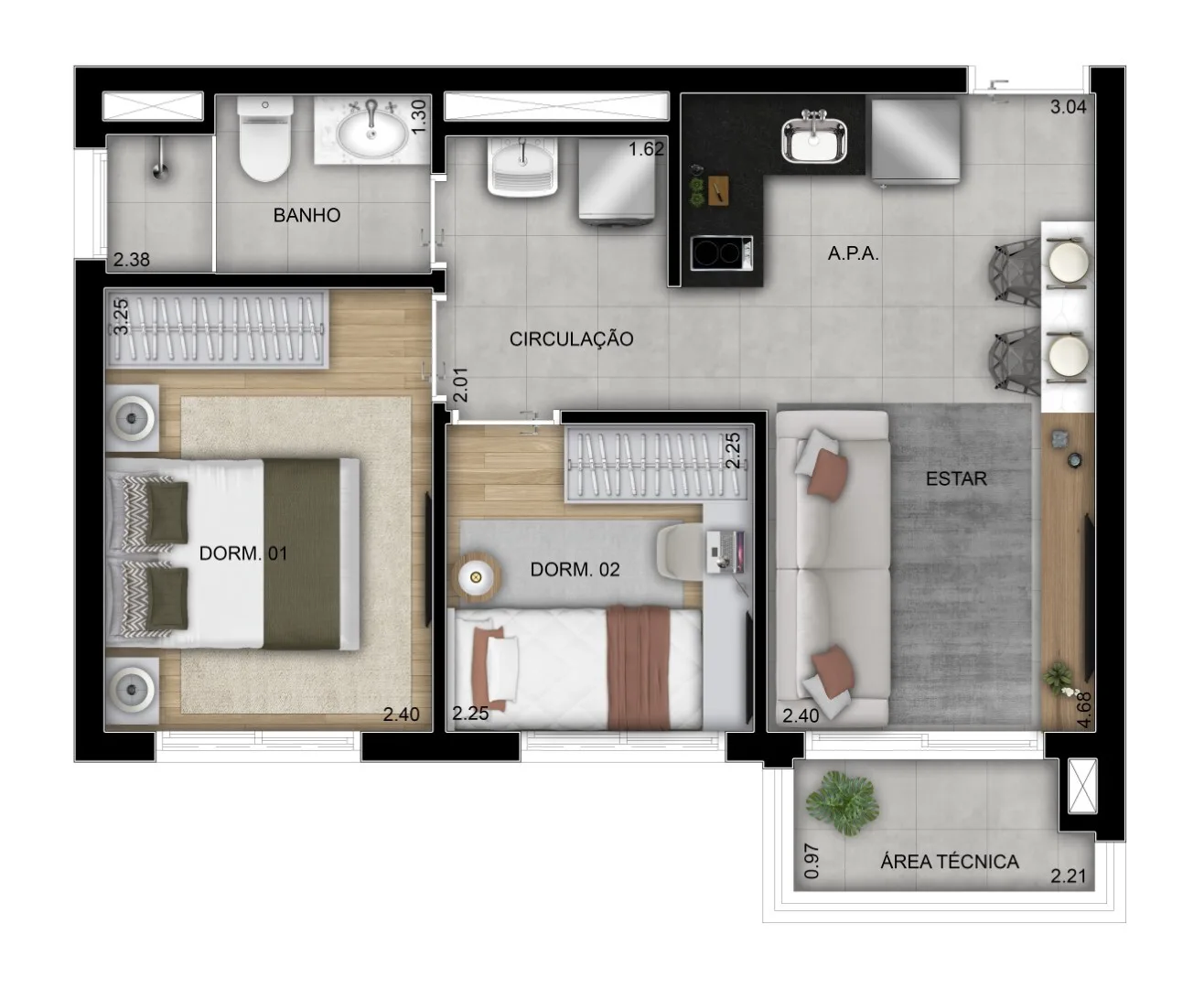 Planta do Home Resort Astorga Smart em Vila Guilhermina — 2 dormitórios, 40 m²