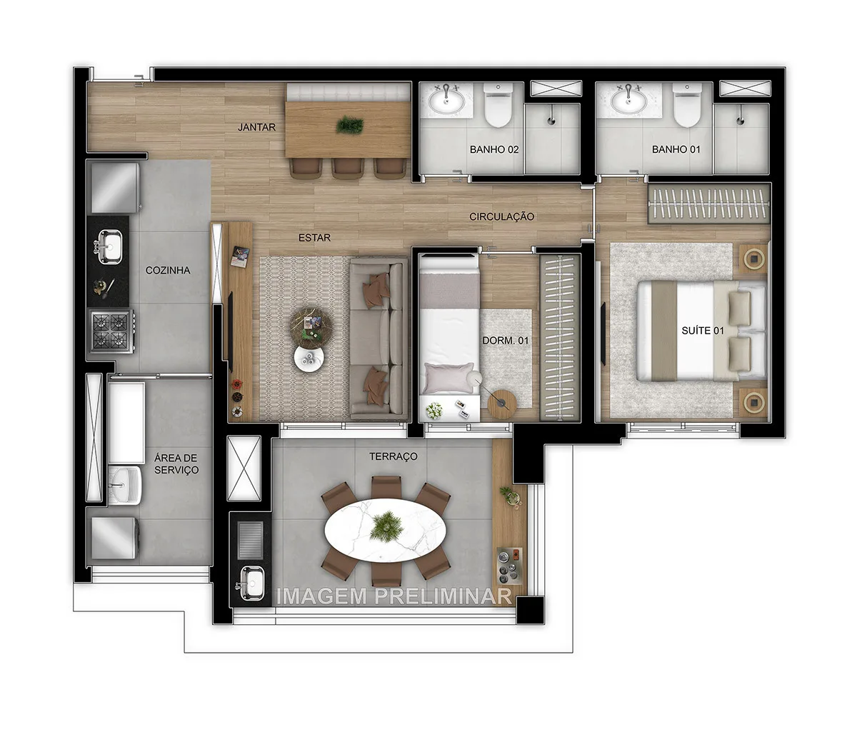 Planta do Home Resort Penha em Penha — 2 dormitórios, 65 m²