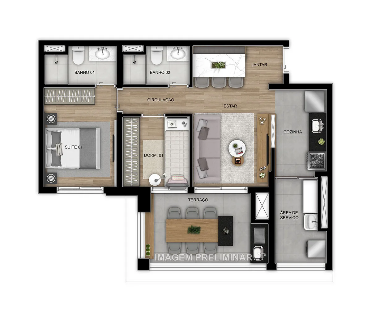 Planta do Home Resort Penha em Penha — 2 dormitórios, 67 m²
