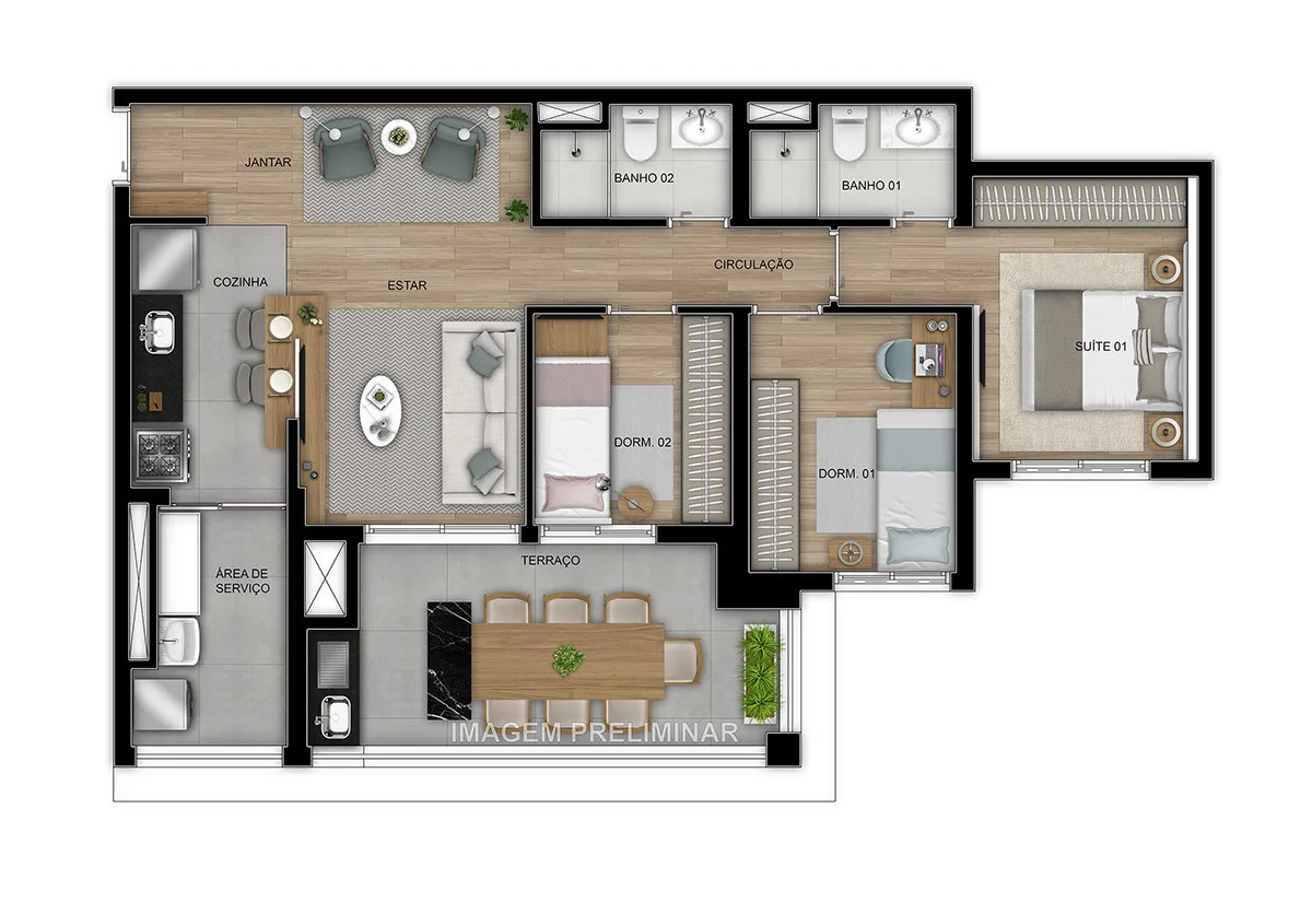 Planta do Home Resort Penha em Penha — 3 dormitórios, 84 m²