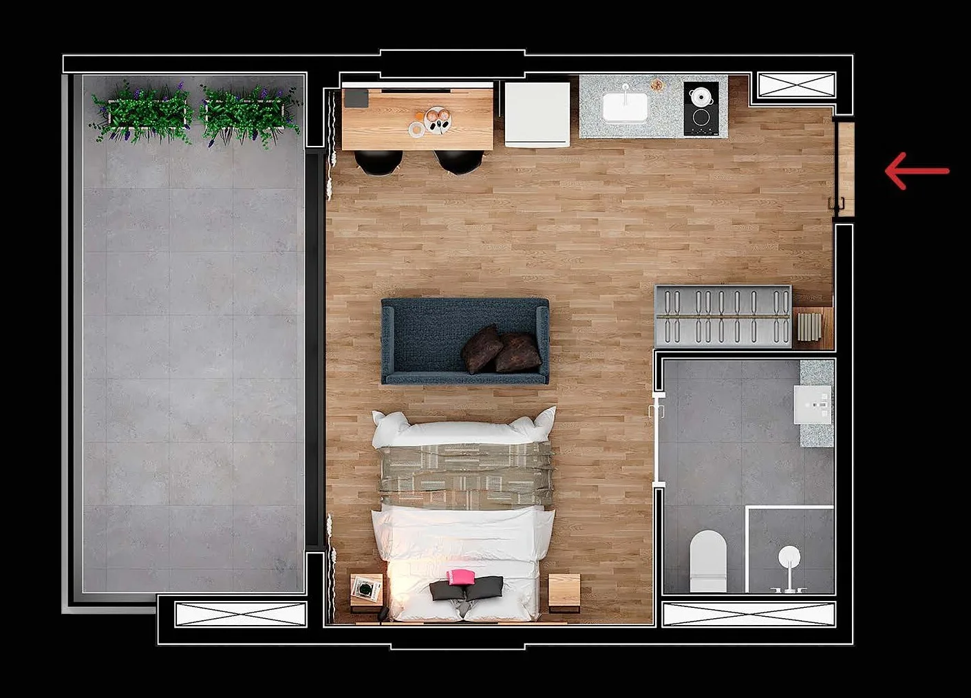 Planta do Housi Brooklin em Brooklin — 1 dormitório – 39 m² Studio