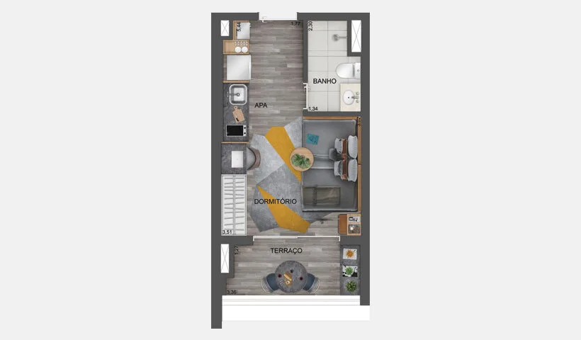 Planta do Hub Brooklin by EZ em Brooklin — studio de 27 m²