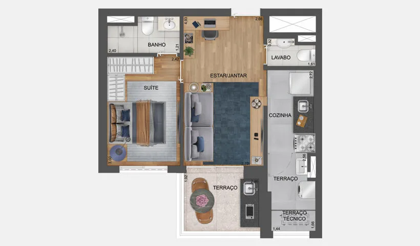 Planta do Hub Brooklin by EZ em Brooklin — 1 dormitório, 47 m²