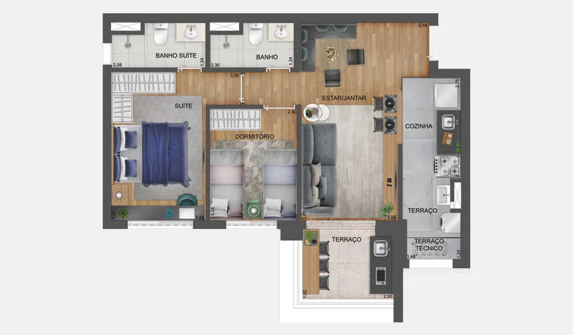 Planta do Hub Brooklin by EZ em Brooklin — 2 dormitórios, 64 m²