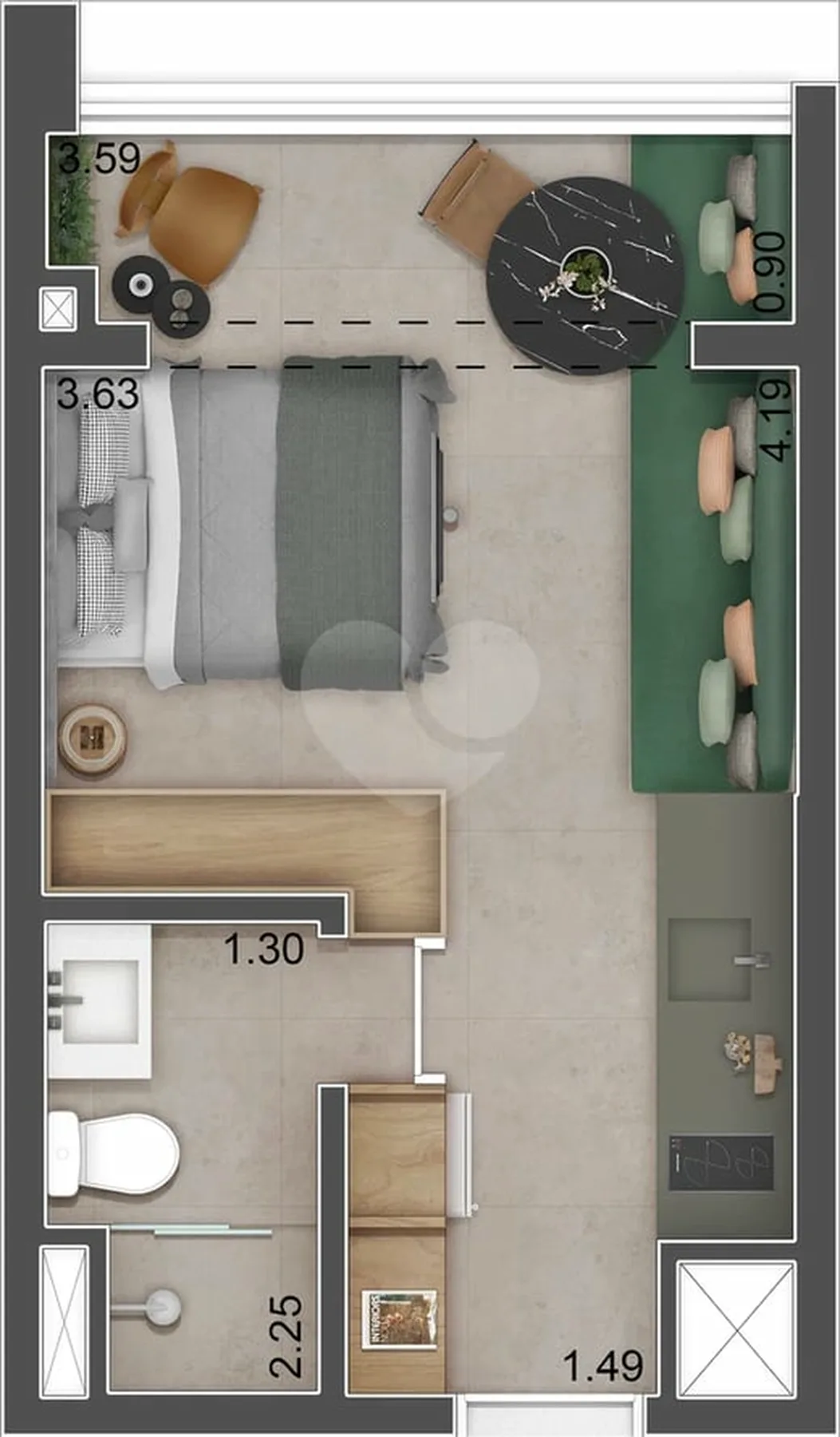 Planta do HW Style em Alto da Boa Vista — 1 dormitório – 25 m² Studio