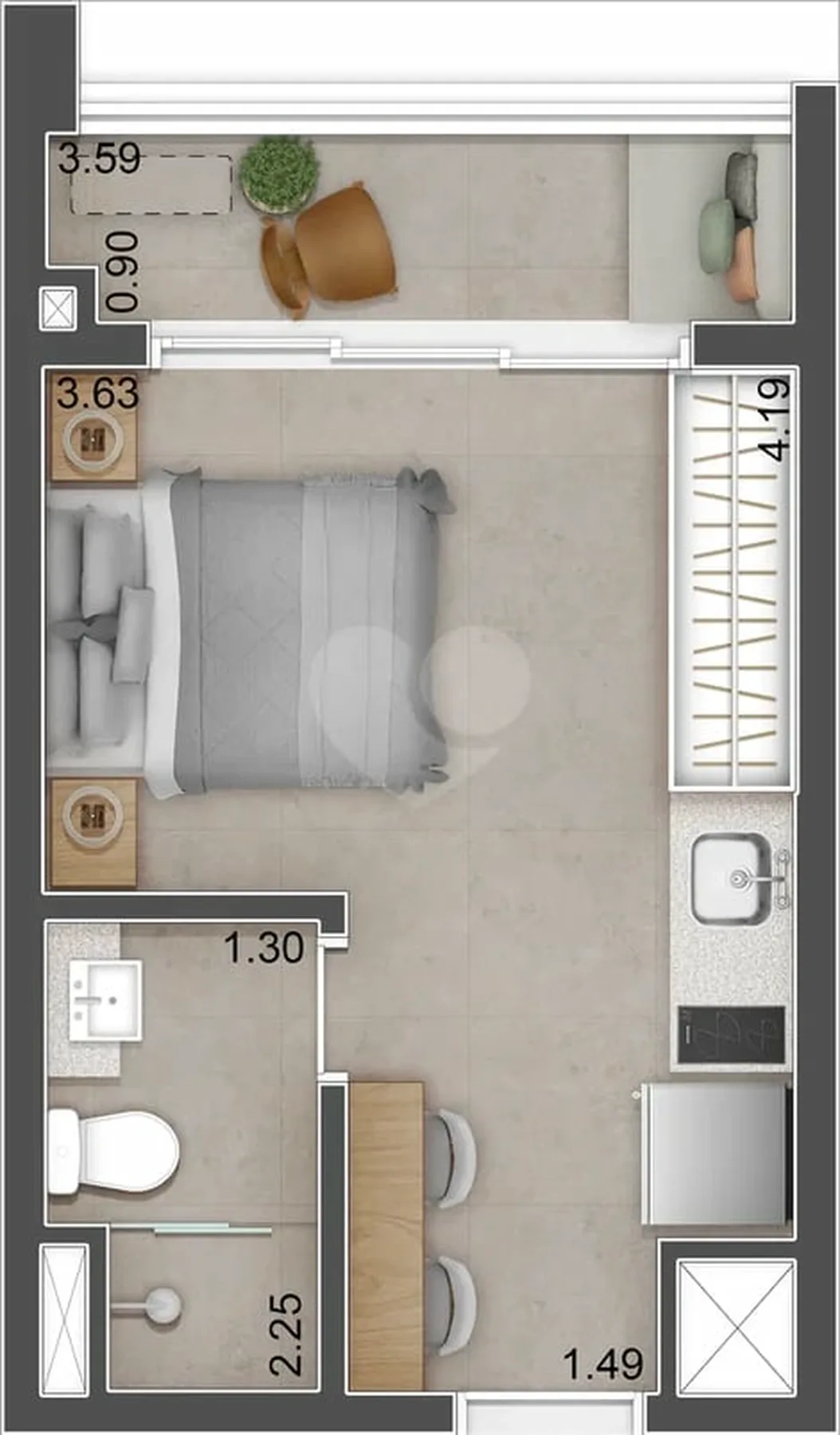 Planta do HW Style em Alto da Boa Vista — 1 dormitório – 25 m² Studio