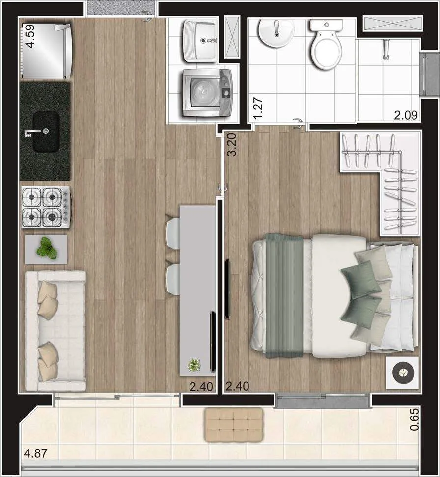 Planta do Hype Style em Vila Leopoldina — 1 dormitório, 30 m²