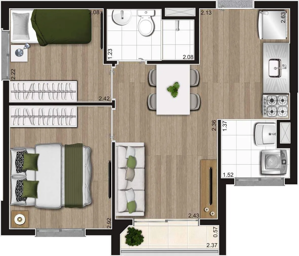 Planta do Hype Style em Vila Leopoldina — 2 dormitórios, 36 m²