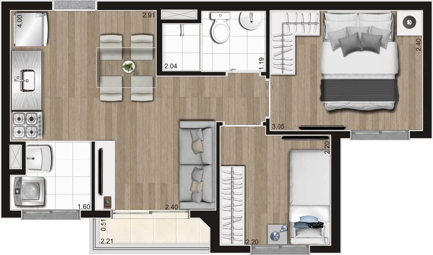 Planta do Hype Style em Vila Leopoldina — 2 dormitórios, 37 m²