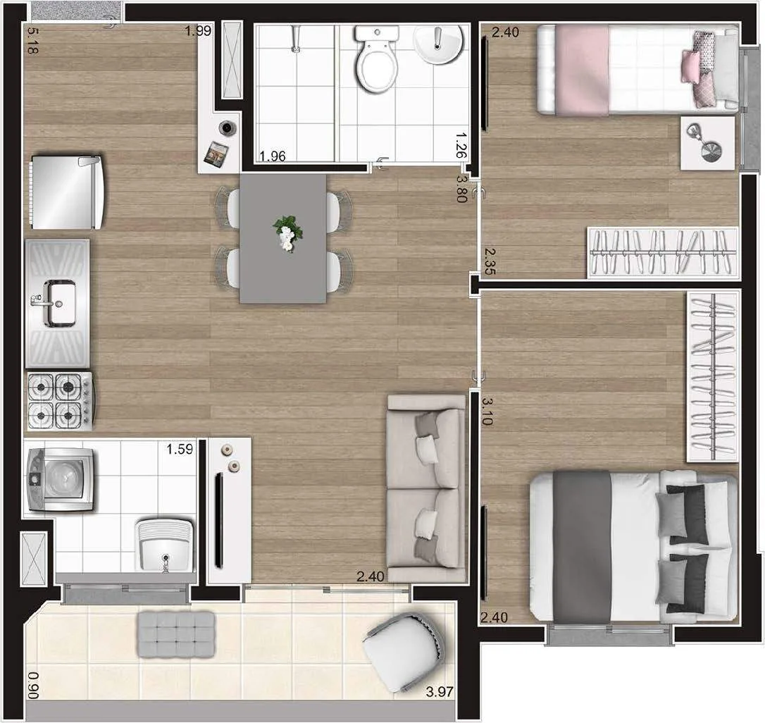 Planta do Hype Style em Vila Leopoldina — 2 dormitórios – 43 m²