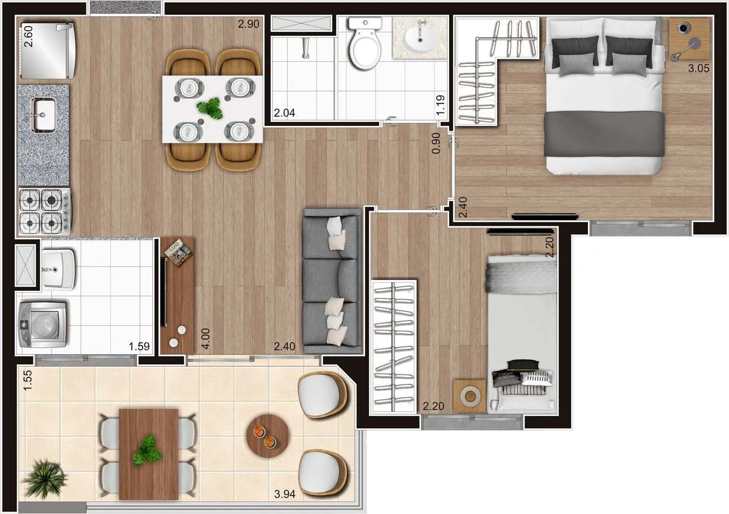 Planta do Hype Trend em Vila Leopoldina — 2 dormitórios, 39 m²