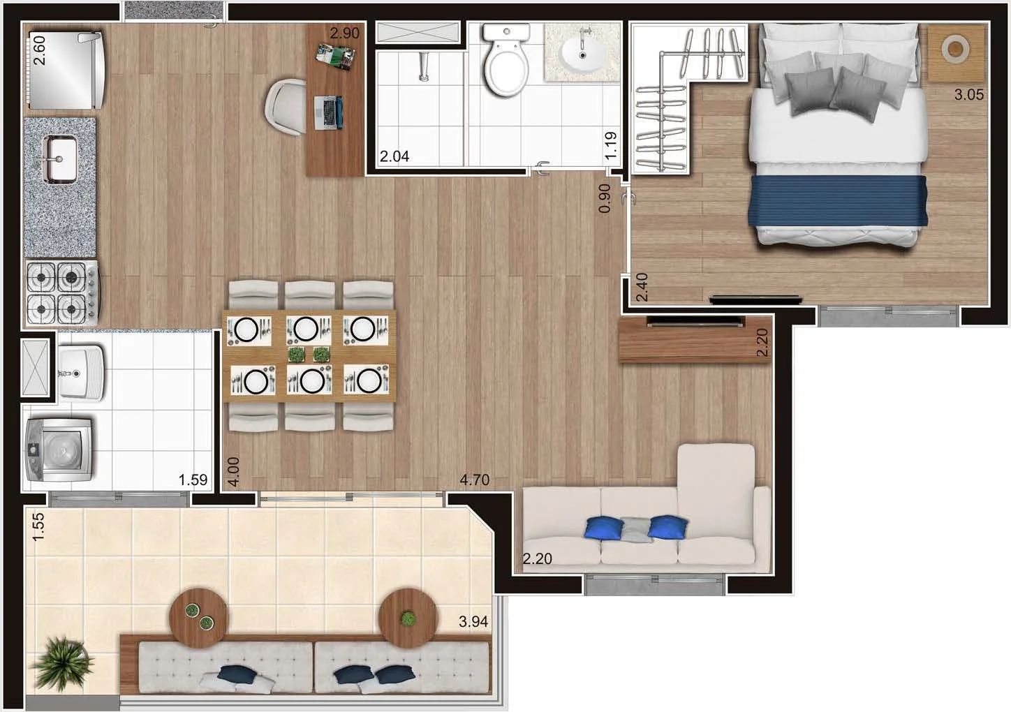 Planta do Hype Trend em Vila Leopoldina — 1 dormitório, 39 m² (opção)
