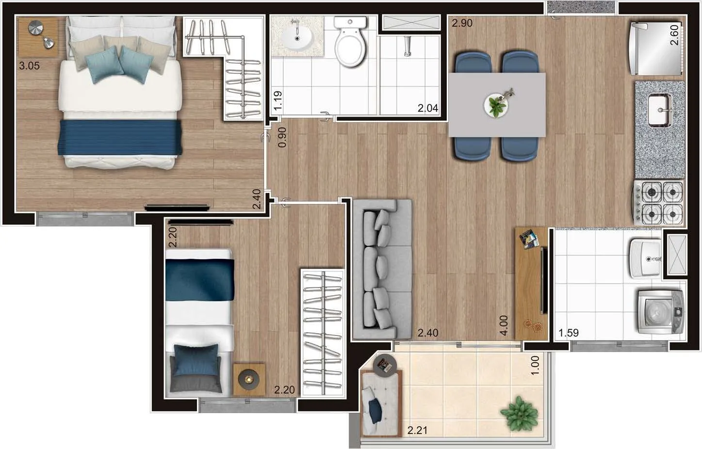 Planta do Hype Trend em Vila Leopoldina — 2 dormitórios, 43 m²