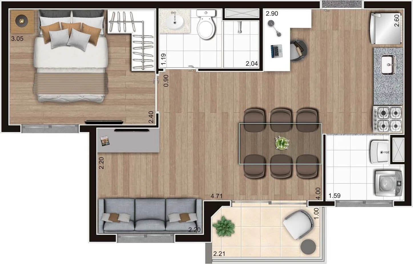 Planta do Hype Trend em Vila Leopoldina — 1 dormitório, 43 m² (opção)