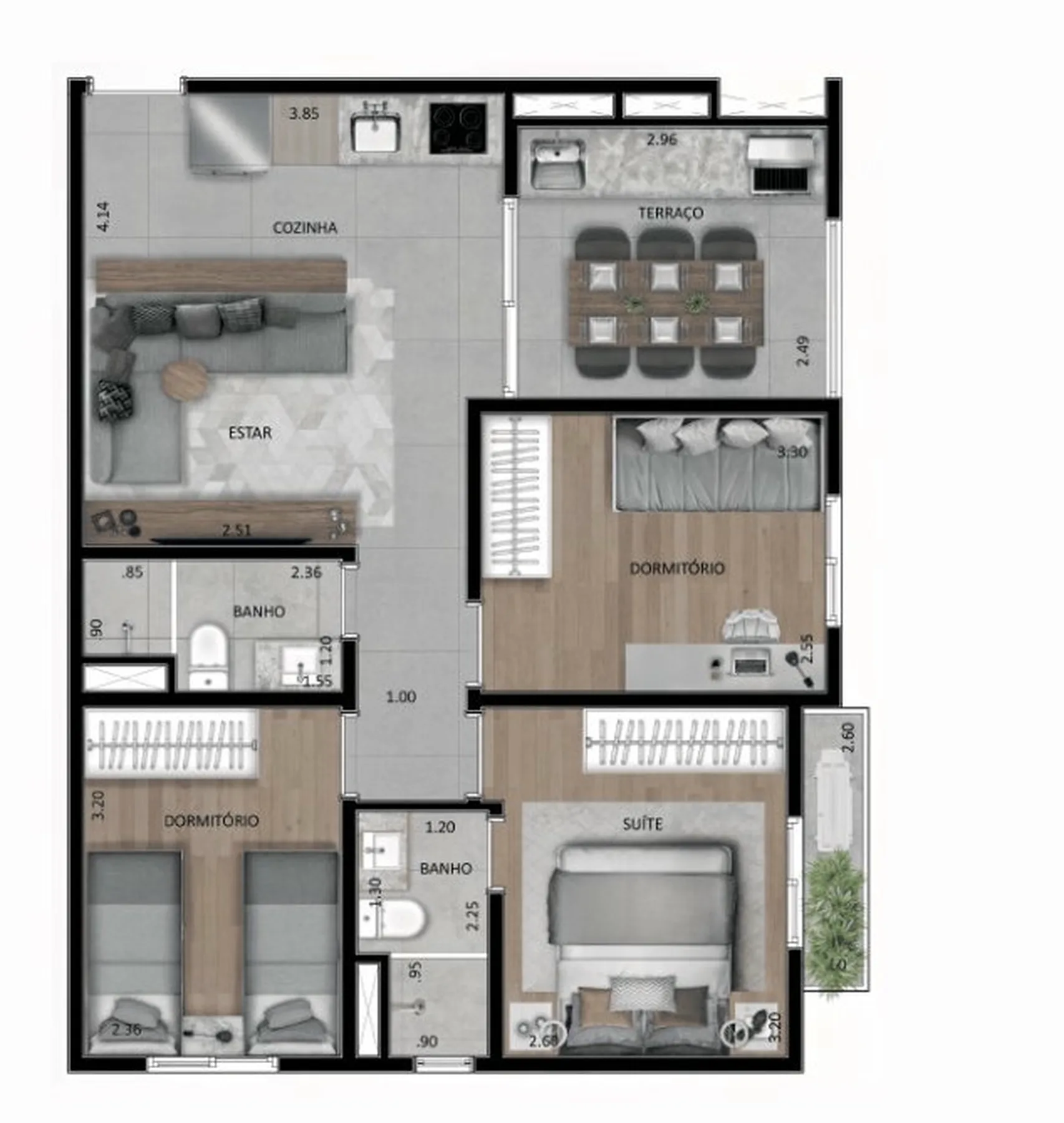 Planta do Iberius Jardim São Paulo em Jardim São Paulo — 3 dormitórios, 62 m²