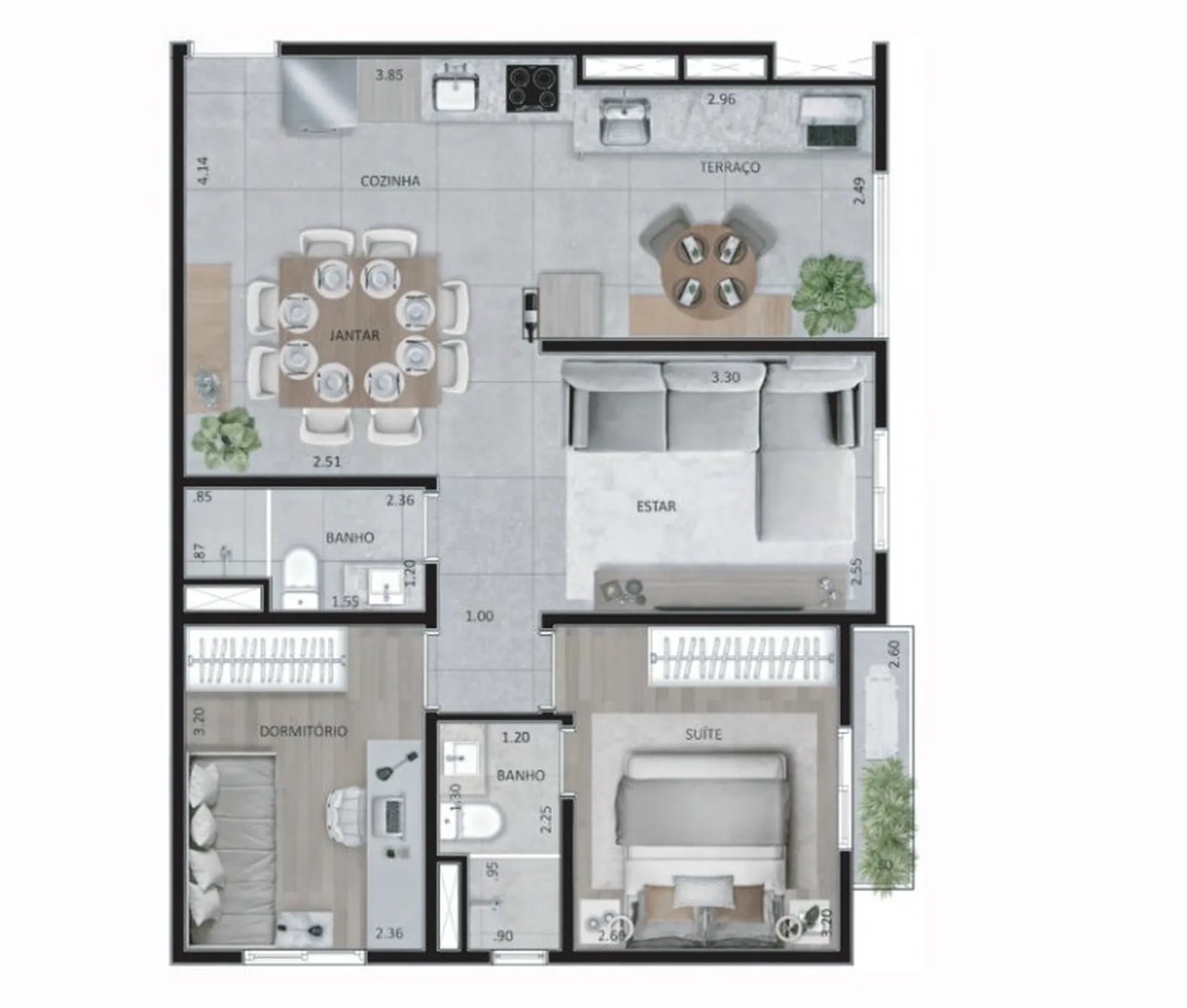 Planta do Iberius Jardim São Paulo em Jardim São Paulo — 2 dormitórios, 62 m² (opção)