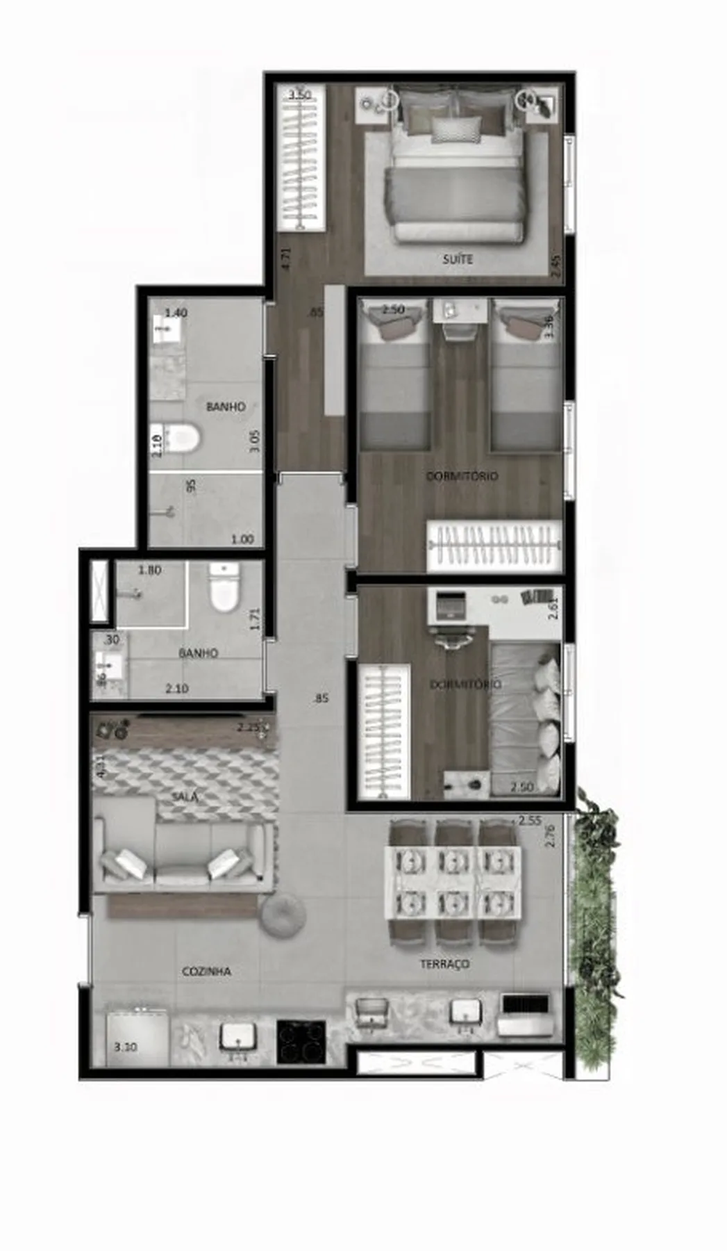 Planta do Iberius Jardim São Paulo em Jardim São Paulo — 3 dormitórios, 66 m²