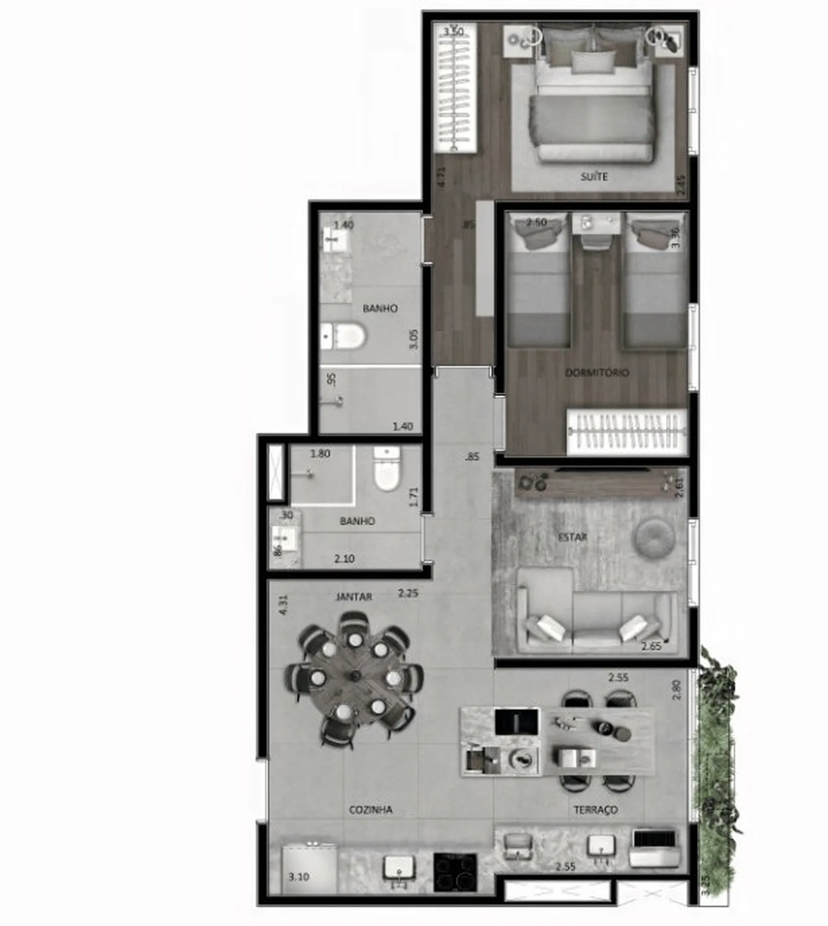 Planta do Iberius Jardim São Paulo em Jardim São Paulo — 2 dormitórios, 66 m² (opção)