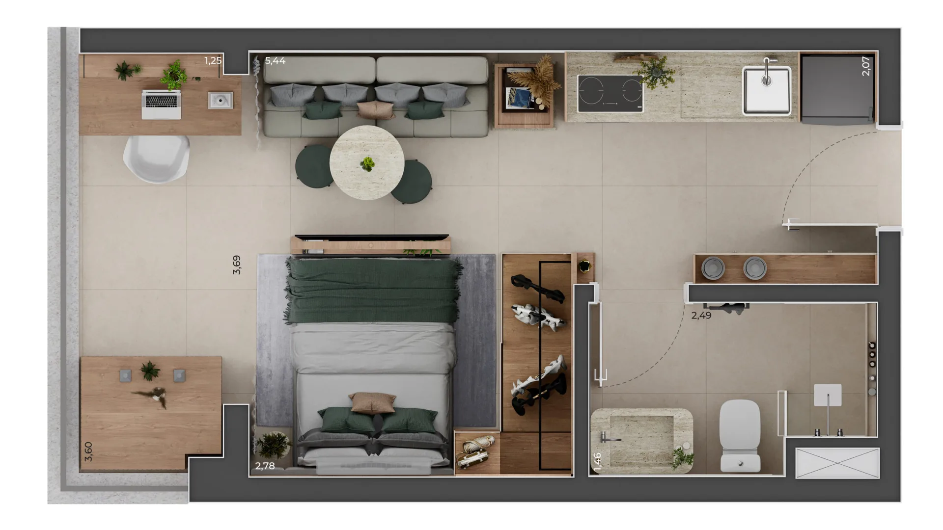 Planta do Icon João Moura em Pinheiros — 1 dormitório – 29 m² Studio