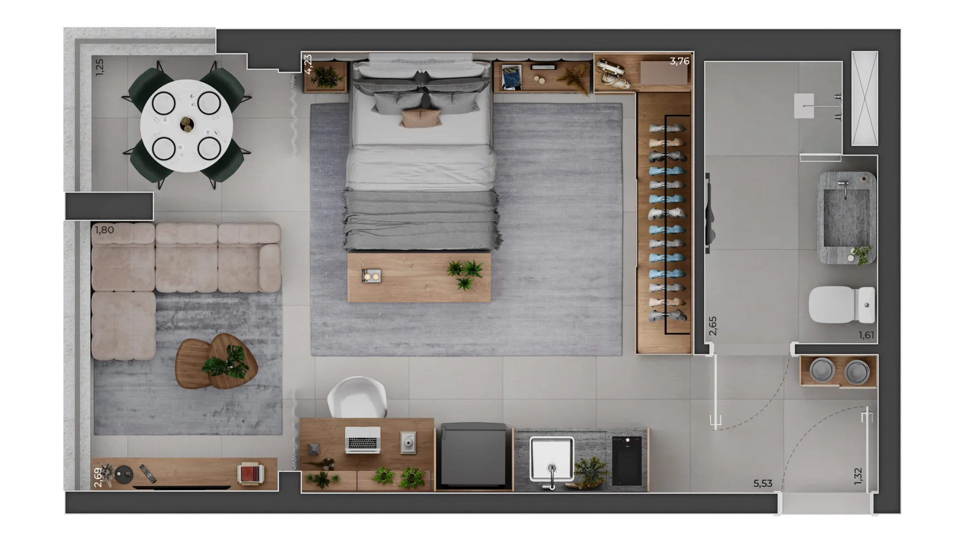 Planta do Icon João Moura em Pinheiros — 1 dormitório – 36 m² Studio