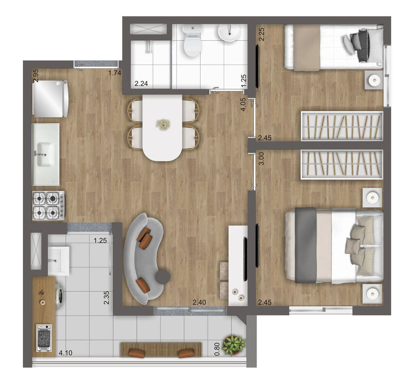 Planta do Icônico Jaraguá em Jaraguá — 2 dormitórios, 40,46 m²