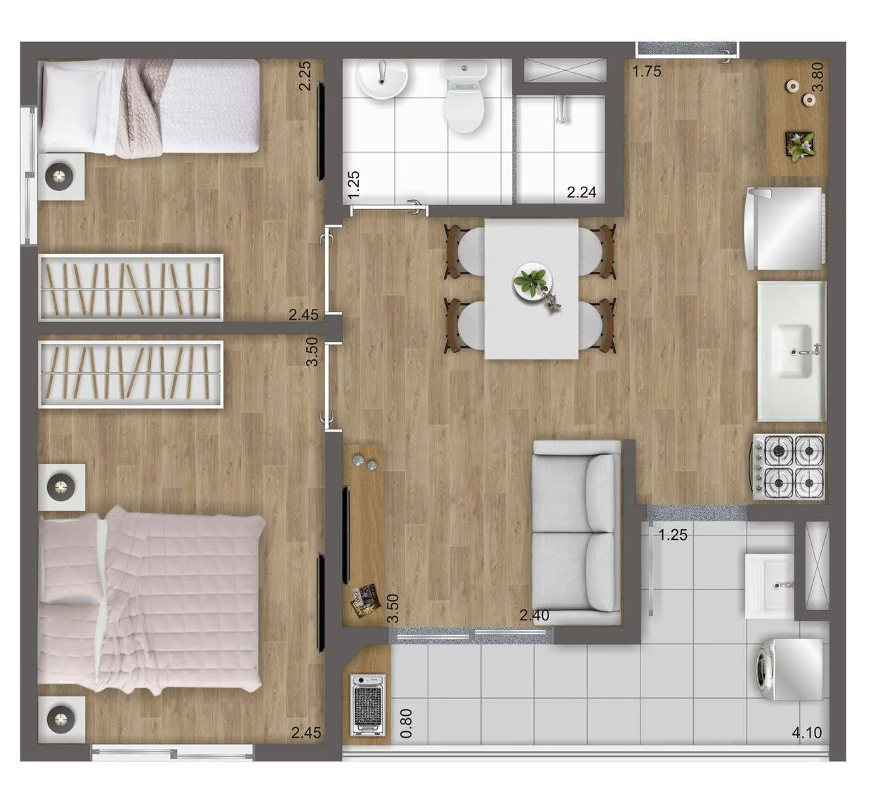 Planta do Icônico Jaraguá em Jaraguá — 2 dormitórios, 42 m²