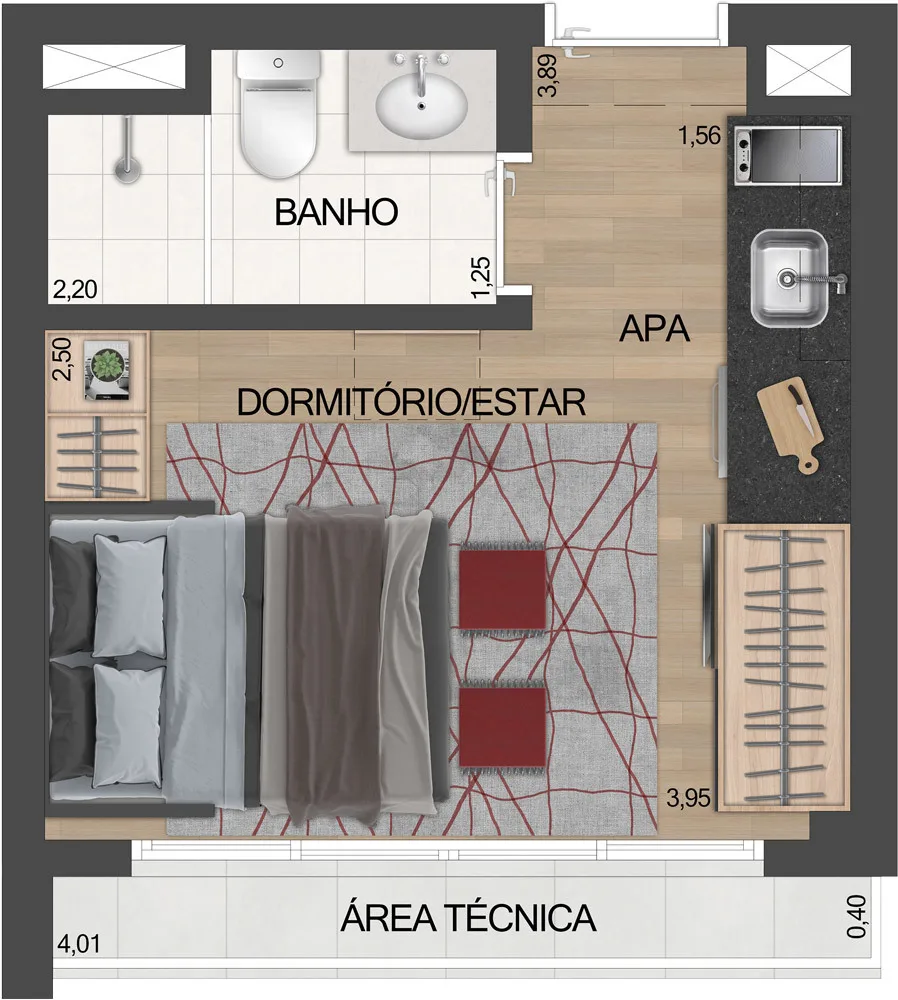 Planta do ID Lisboa em Vila Clementino — studio de 20 m²