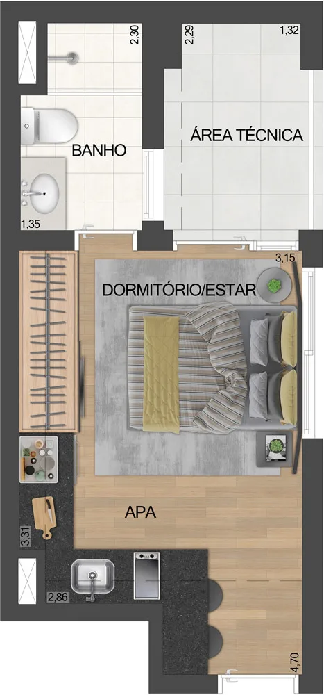Planta do ID Lisboa em Vila Clementino — studio de 26 m²