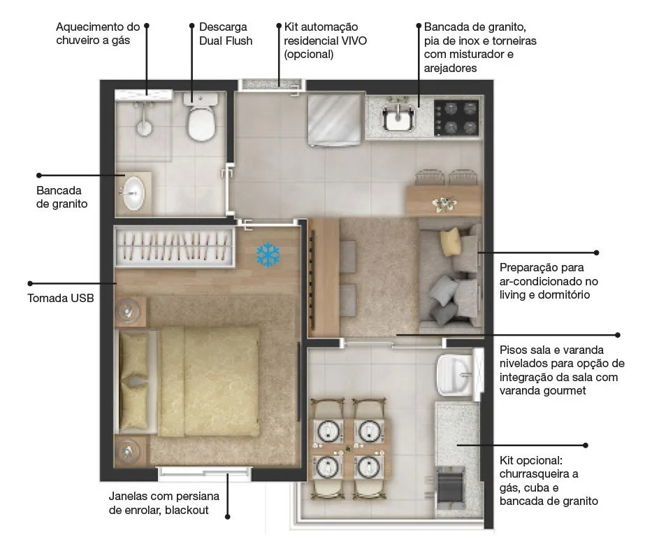Planta do IN Freguesia em Freguesia do Ó — 1 dormitório – 27,68 m²