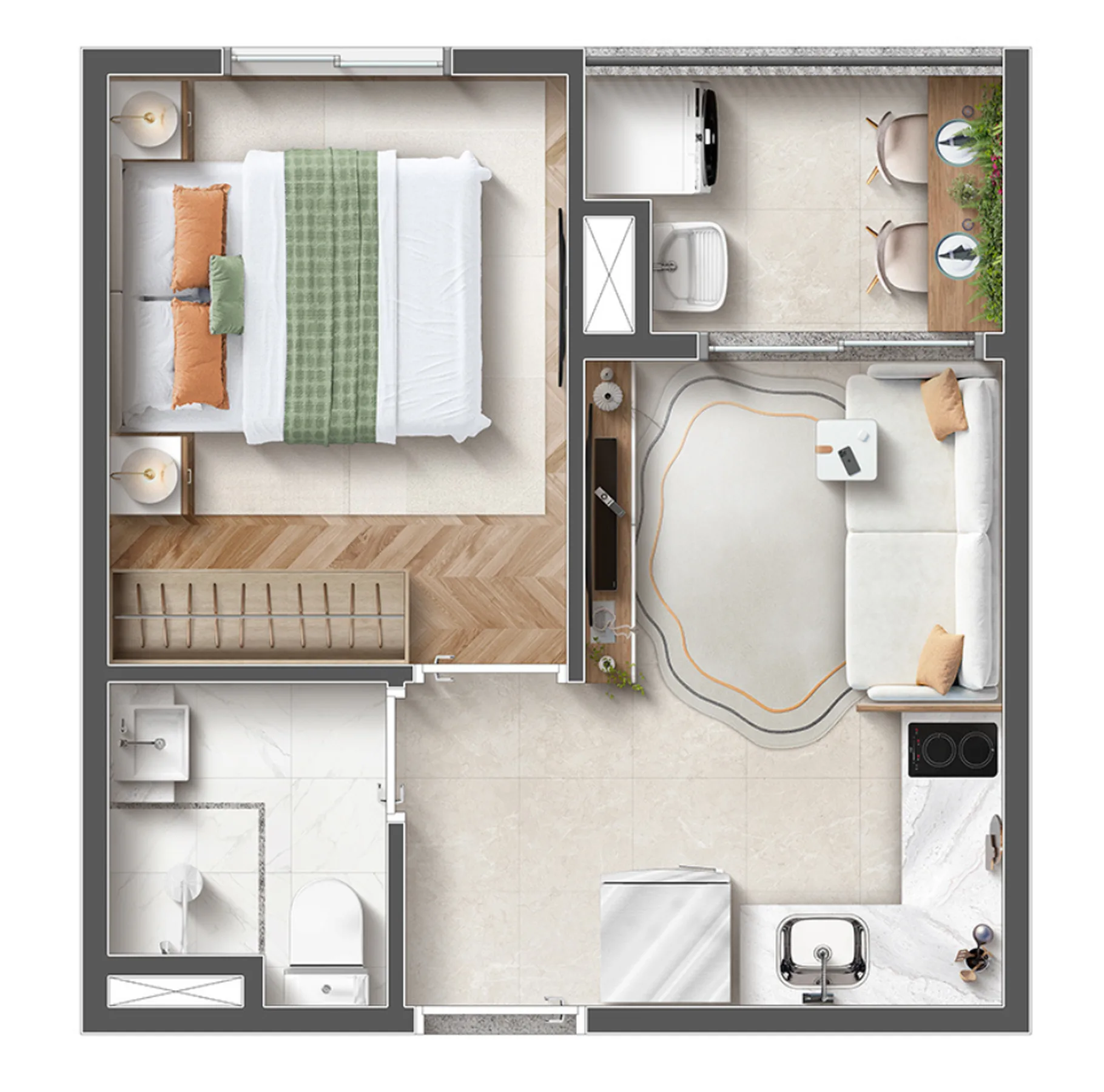 Planta do In Paraíso em Paraíso — 1 dormitório – 25 m²