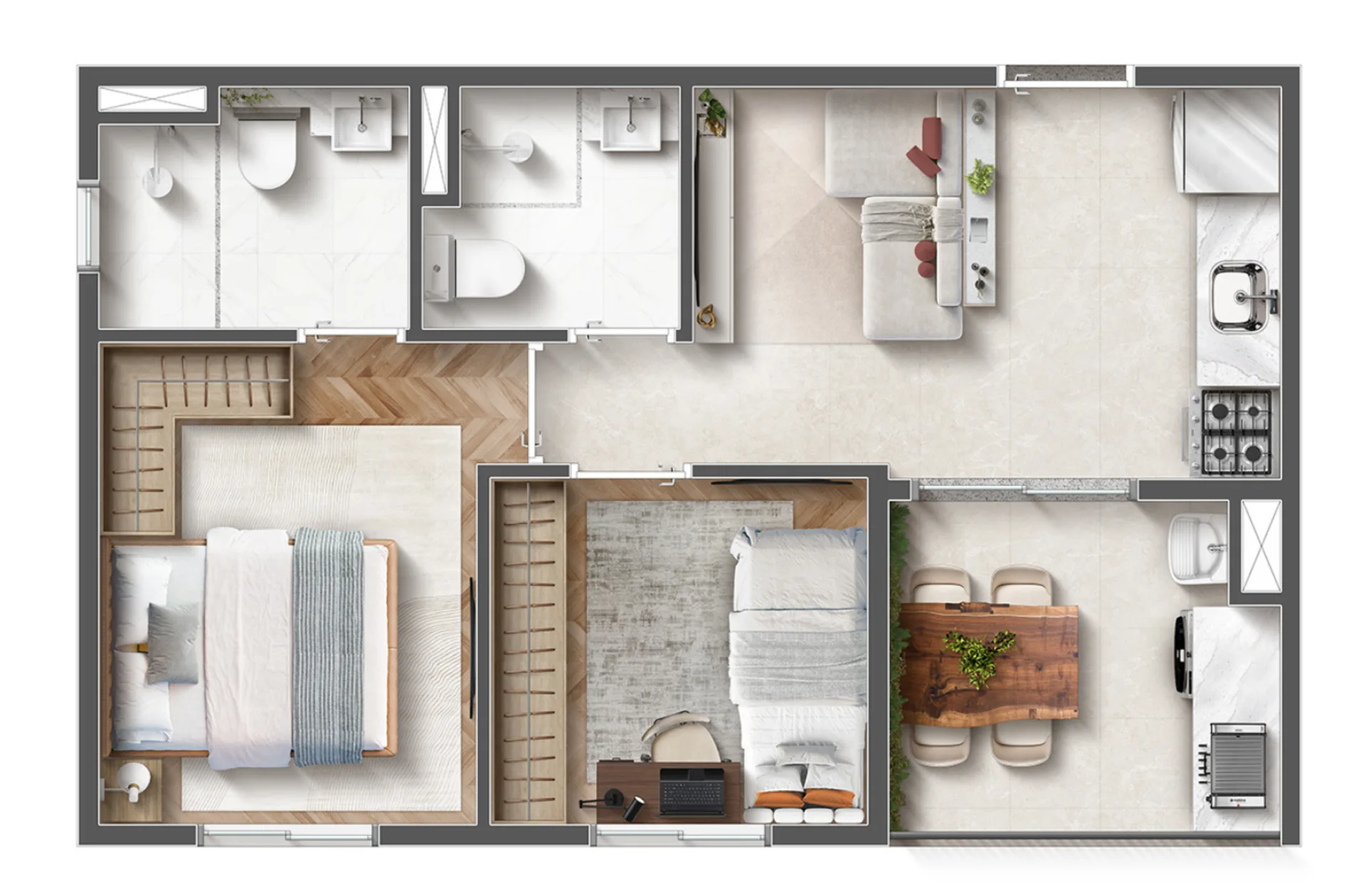Planta do In Paraíso em Paraíso — 2 dormitórios – 41 m²