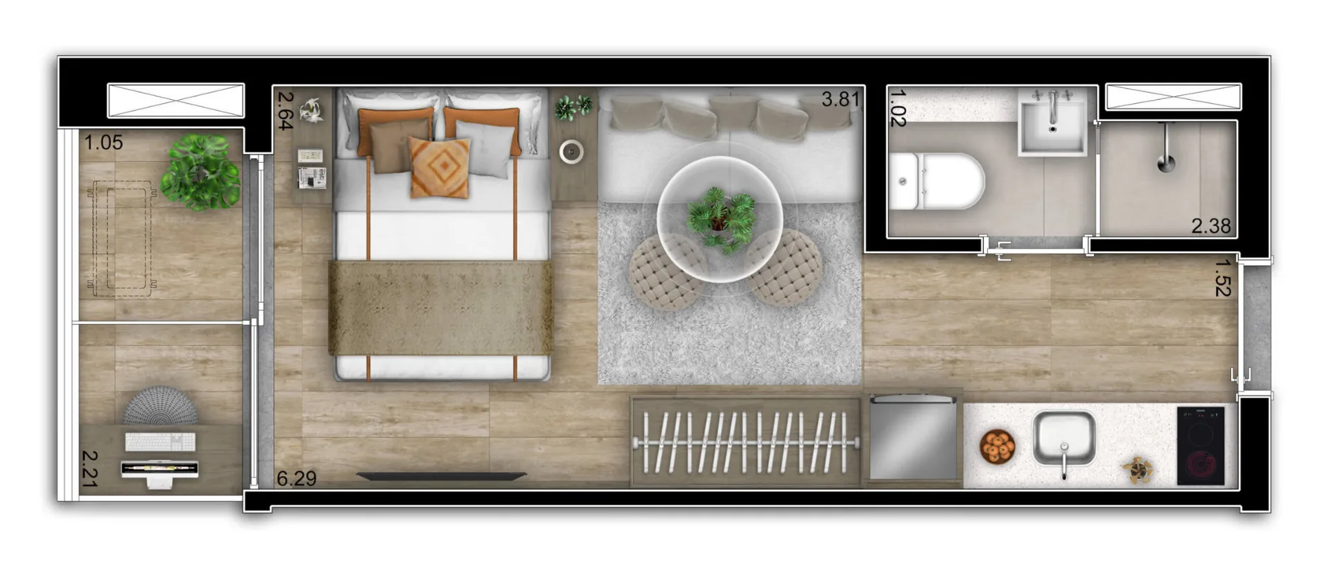 Planta do Inside Brooklin em Brooklin — studio de 21 m²