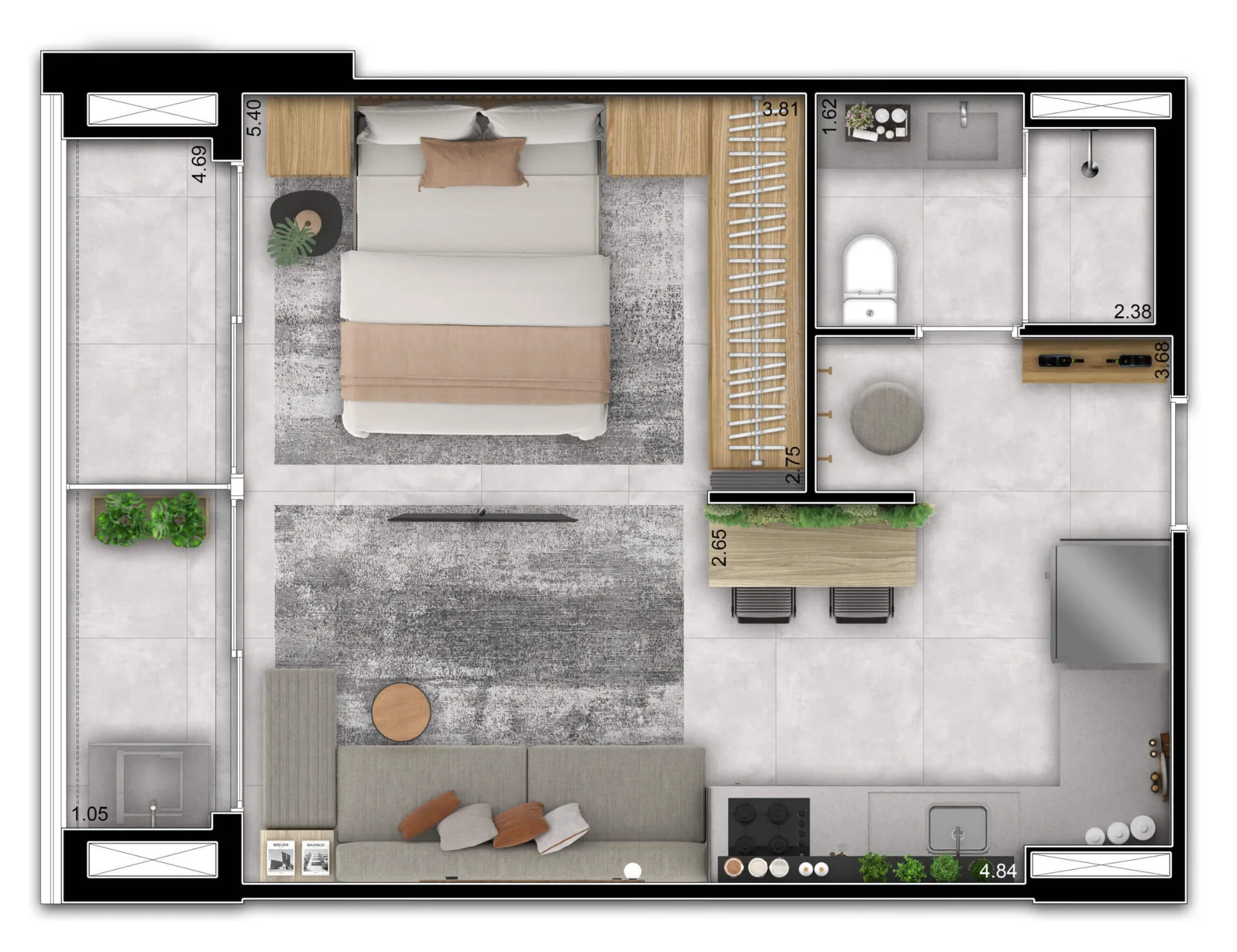 Planta do Inside Brooklin em Brooklin — studio de 42 m²