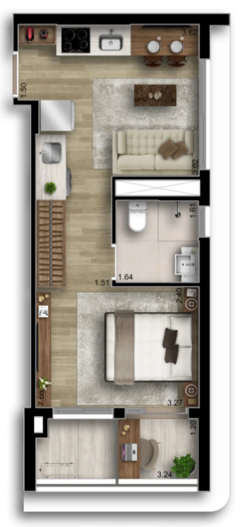Planta do Inside Perdizes em Perdizes — studio de 35 m²