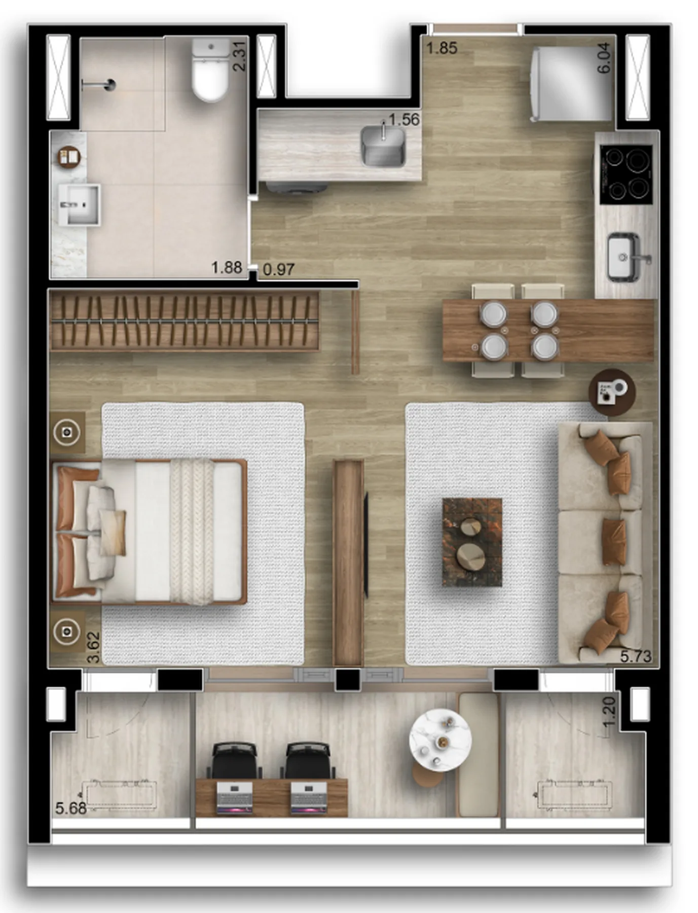 Planta do Inside Perdizes em Perdizes — 1 dormitório, 46 m²