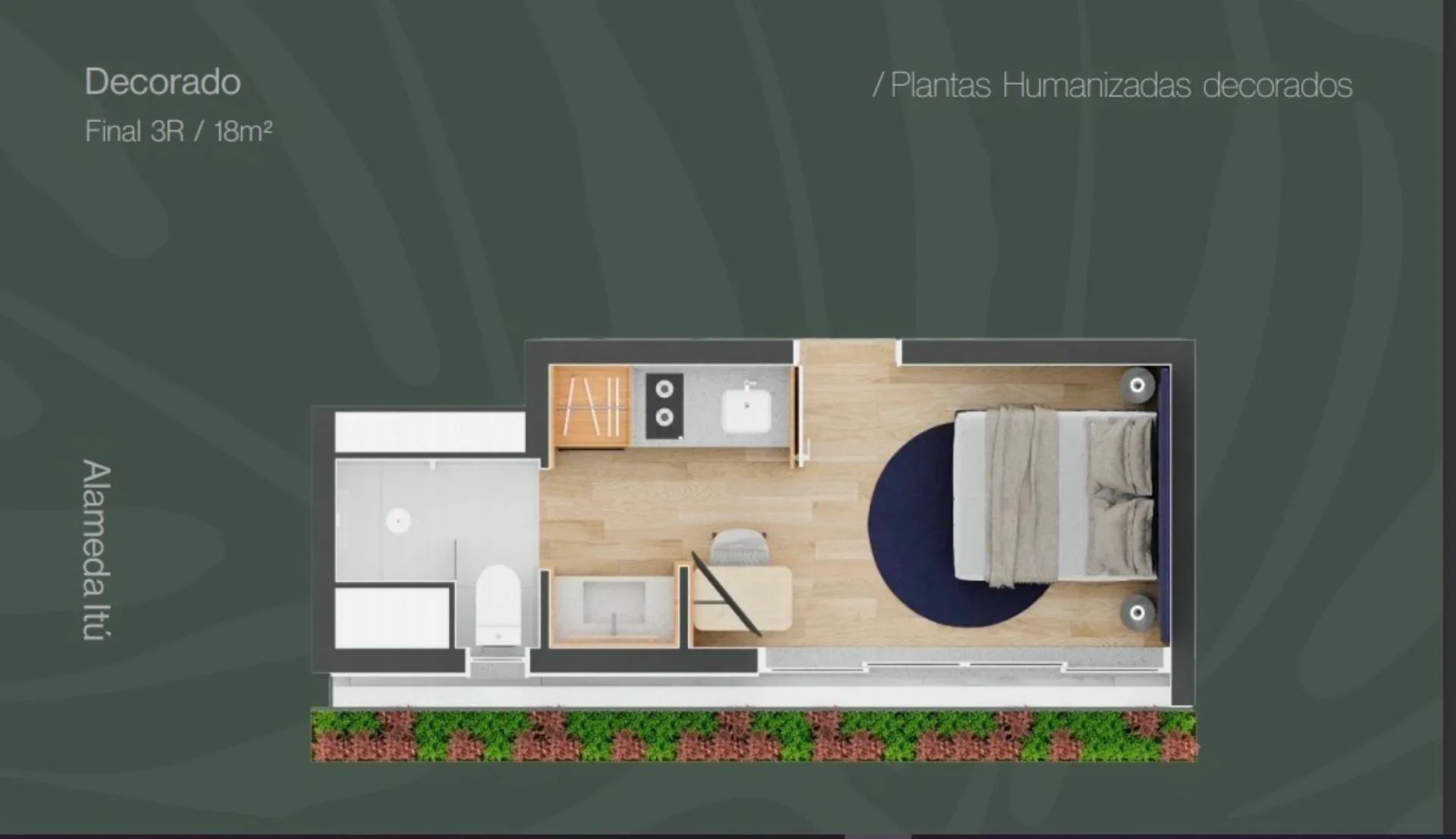 Planta do Iris Jardins em Jardim Paulista — 1 dormitório – 18 m² Studio