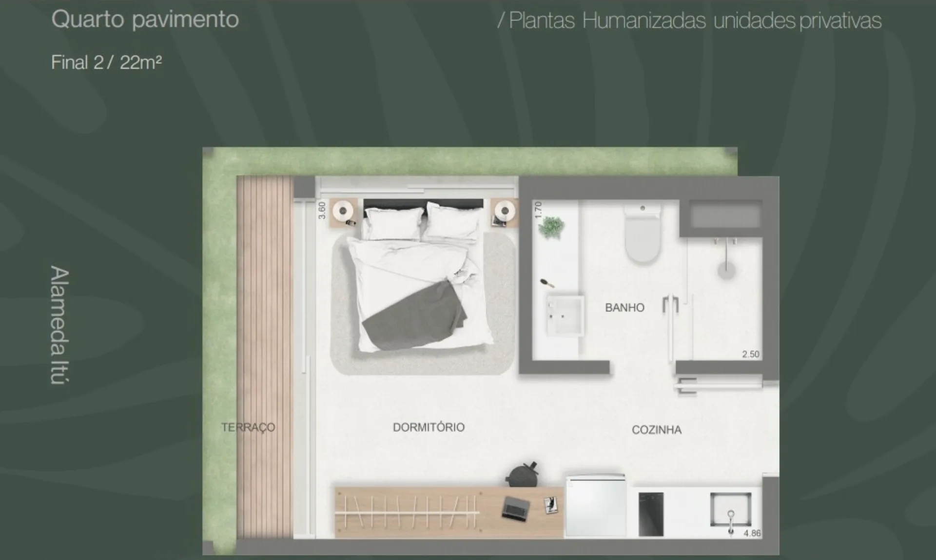 Planta do Iris Jardins em Jardim Paulista — 1 dormitório – 22 m² Studio