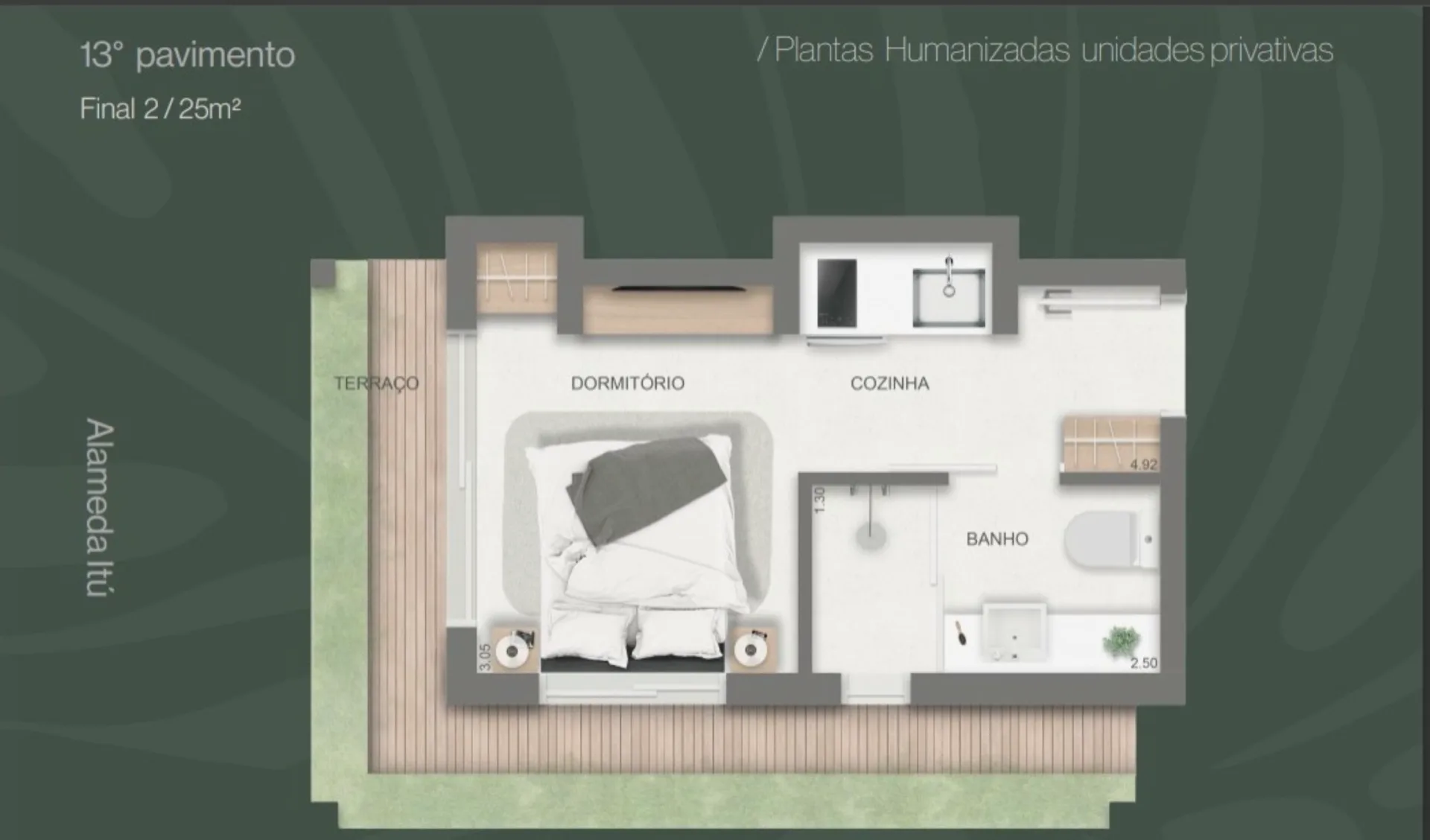 Planta do Iris Jardins em Jardim Paulista — 1 dormitório – 25 m² Studio