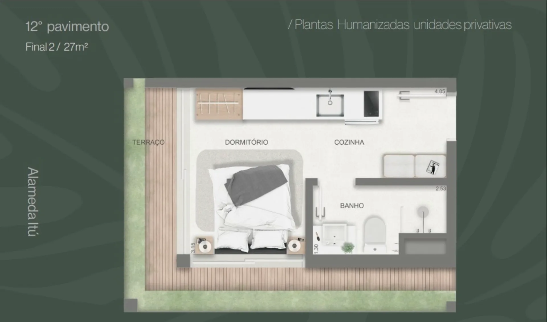 Planta do Iris Jardins em Jardim Paulista — 1 dormitório – 27 m² Studio