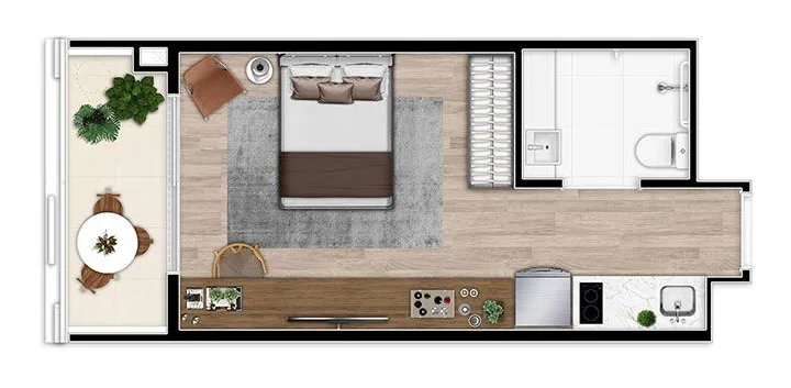 Planta do Isla Vila Madalena em Vila Madalena — 1 dormitório – 26,77 m² Studio