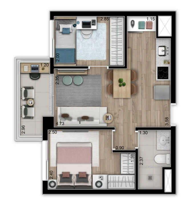 Planta do Itá Conceição em Conceição — 2 dormitórios, 41 m²