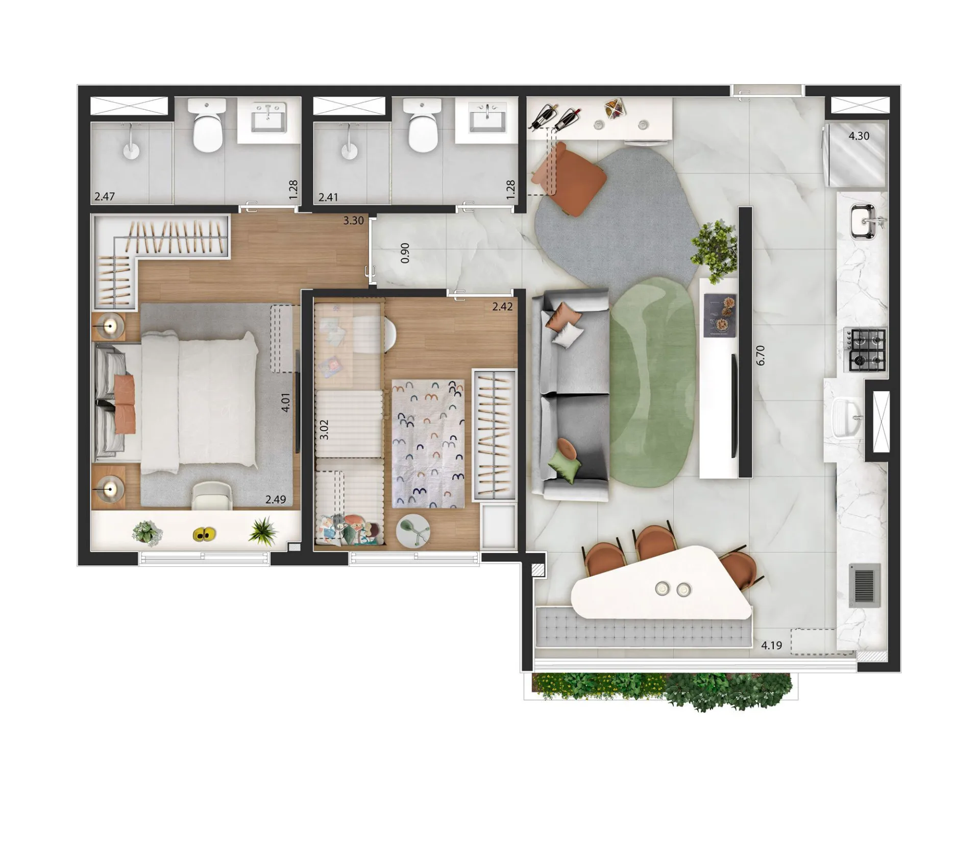 Planta do ix. Santana em Santana — 2 dormitórios, 60 m² (opção)