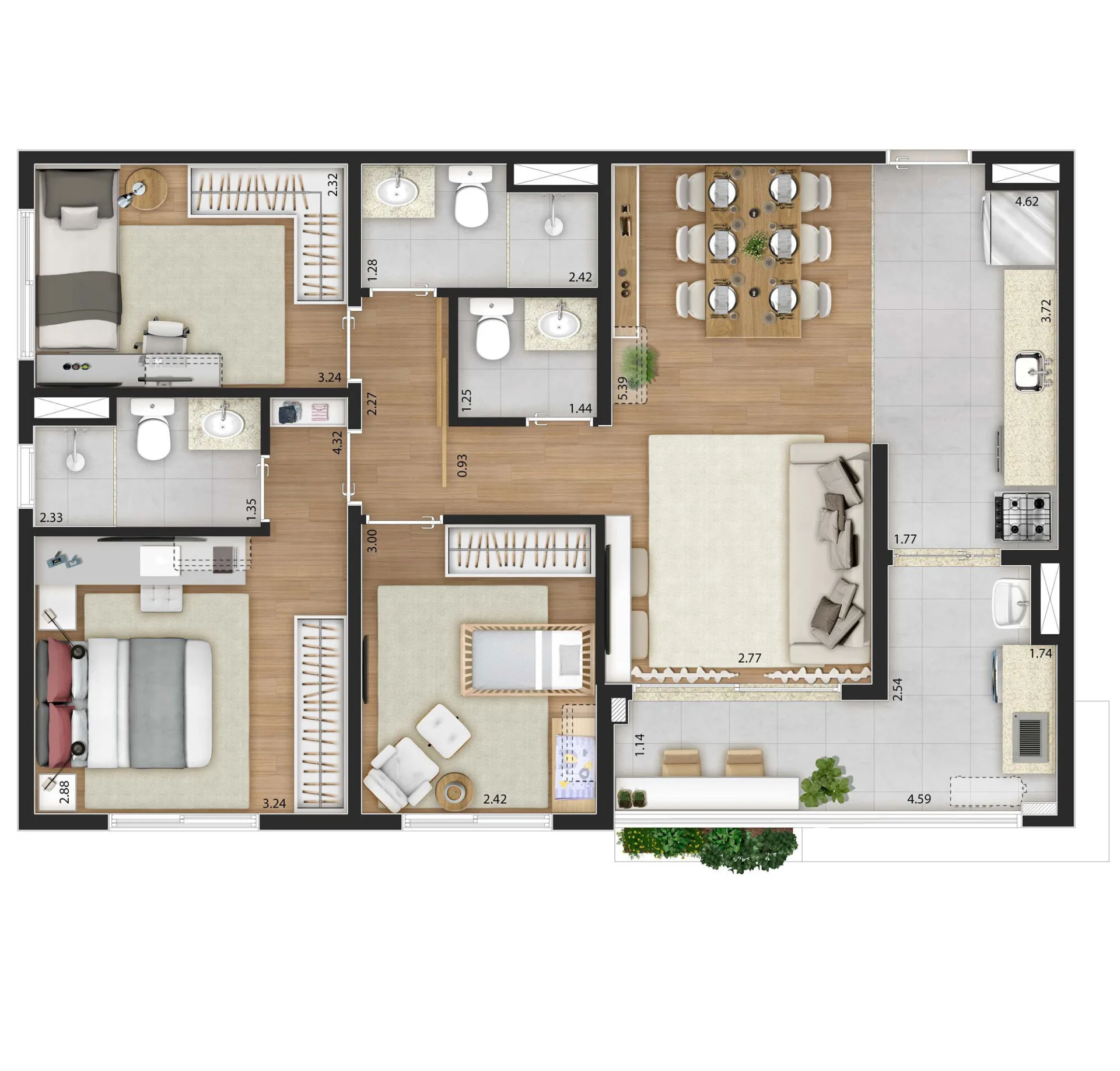 Planta do ix. Santana em Santana — 3 dormitórios, 75 m²